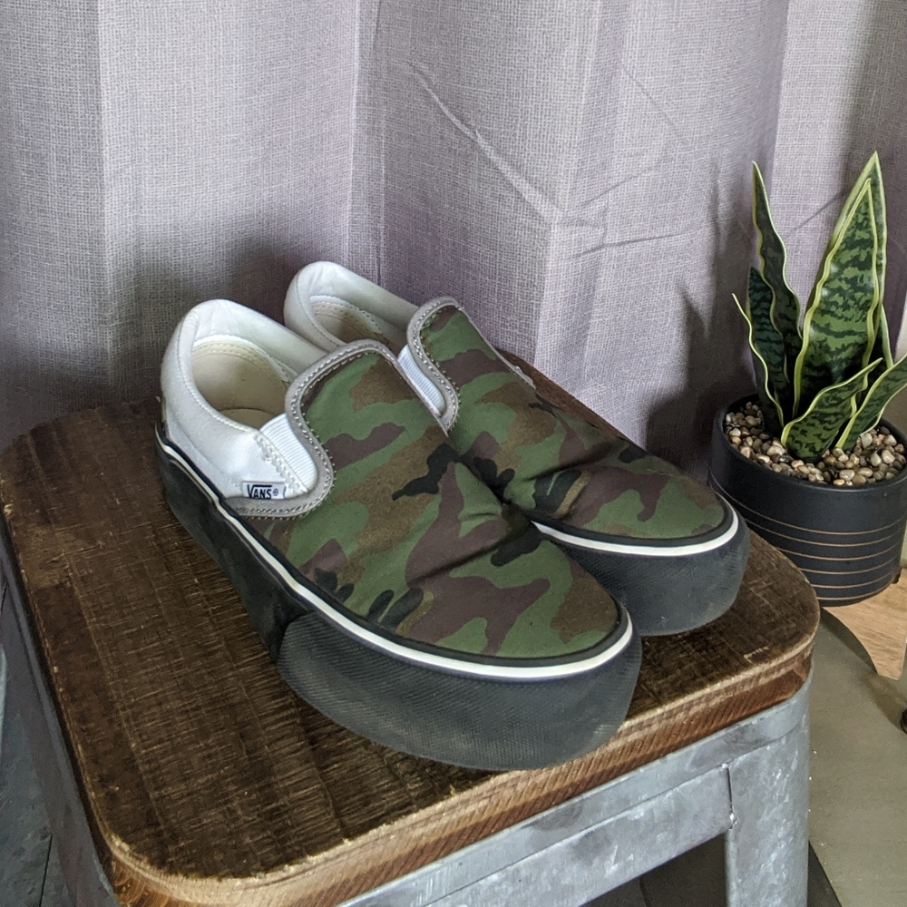Vans custom camo platform slip ons